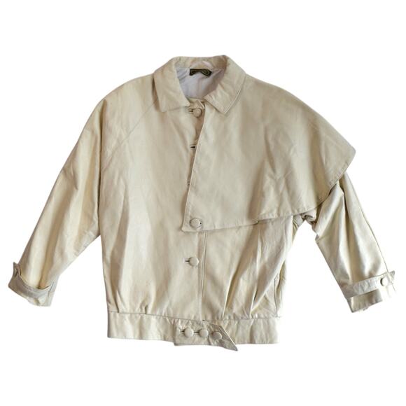 Vintage 80s Off-White Soft Leather Bomber Jacket - Size Large - Picture 1 of 8